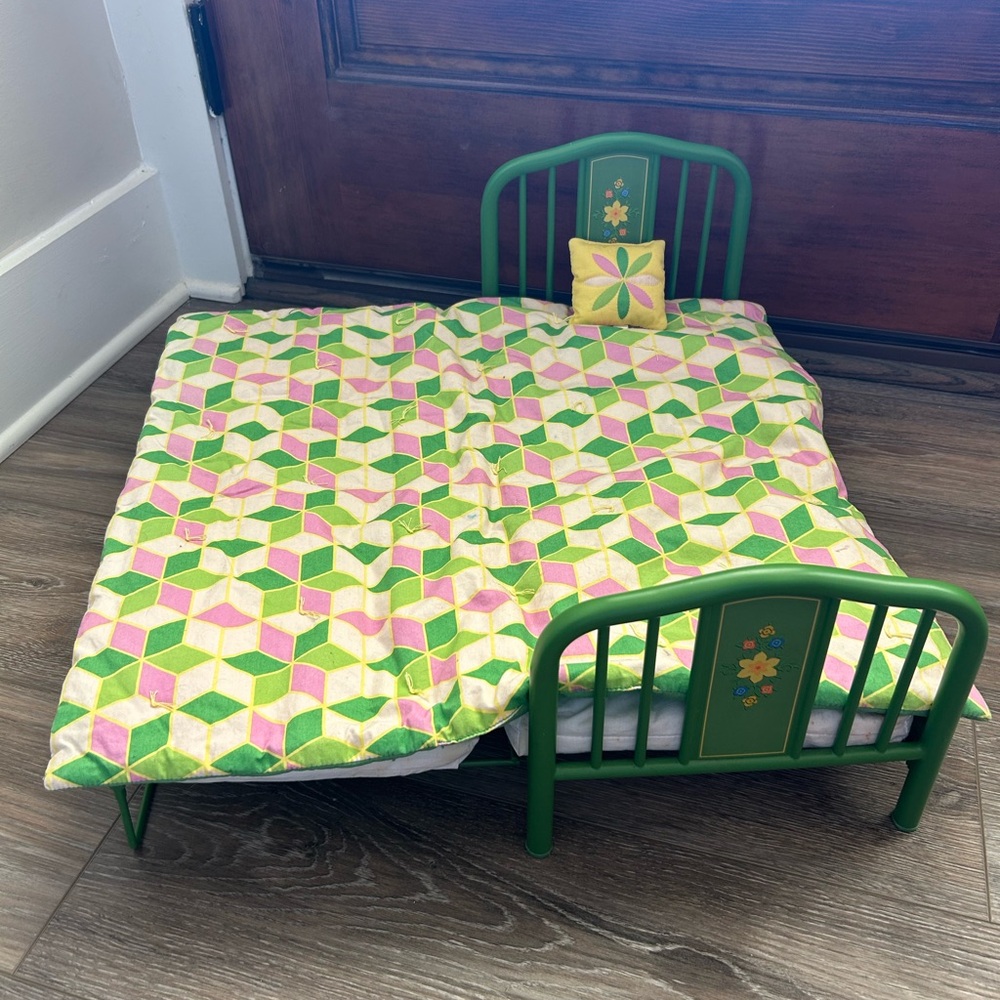 American Girl Kit Doll Bed Green Metal Trundle RETIRED